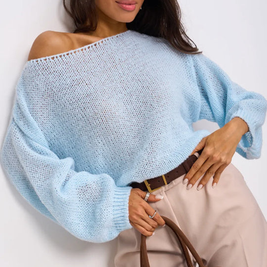 Damen Flauschiger Off-Shoulder Pullover mit überschnittenen Schultern EB