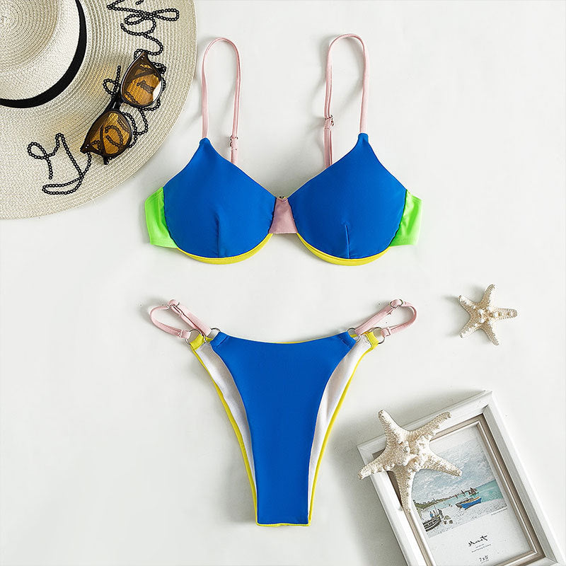 Damen Triangel-Bikini mit verstellbaren Trägern und innovativem Farbdesign EB