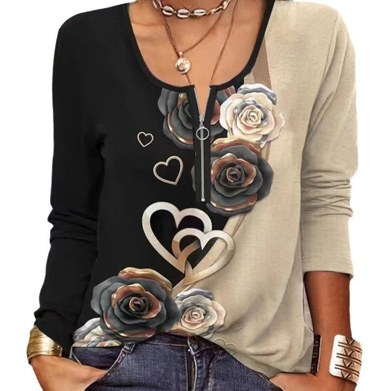 Damen Langarmshirt mit schimmerndem Glitzerdetail und halsfernem Reißverschluss EB