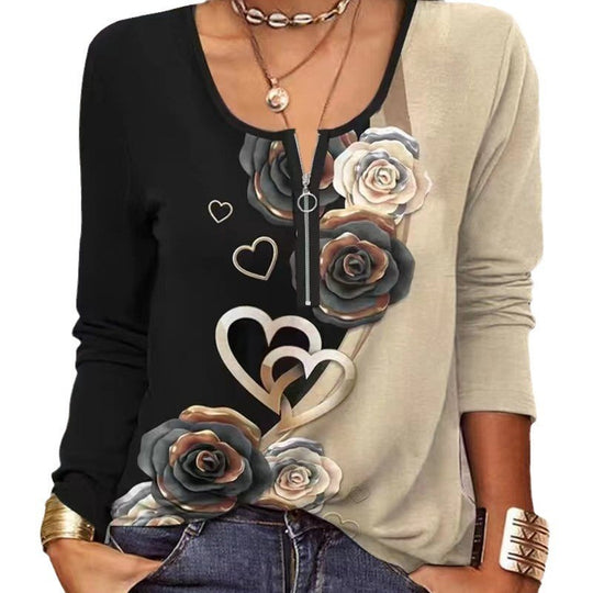 Damen Langarmshirt mit schimmerndem Glitzerdetail und halsfernem Reißverschluss EB