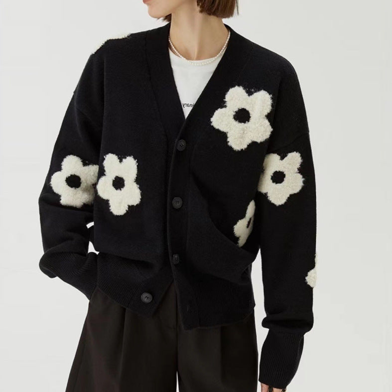 Damen Modischer Strickcardigan mit floralen Applikationen EB
