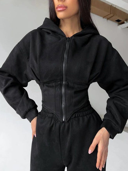 Damen Lässiger Utility-Jumpsuit mit hohem Kragen und Reißverschluss EB
