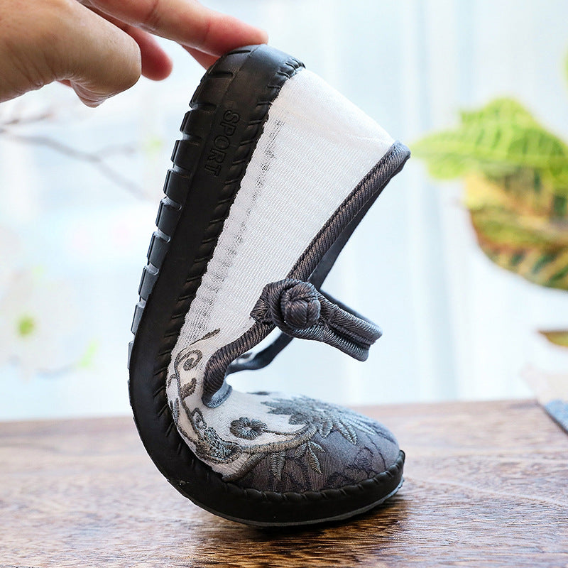 Damen Ballerinas mit handbesticktem Blumendesign und elastischem Riemen EB