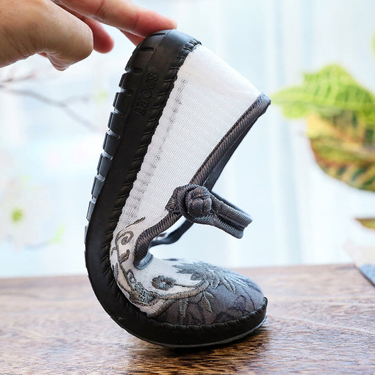 Damen Ballerinas mit handbesticktem Blumendesign und elastischem Riemen EB