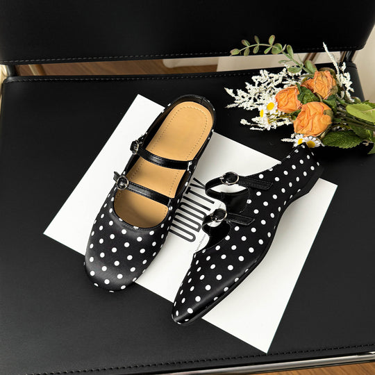 Damen Elegante Ballerinas mit dekorativen Schnallen und gepunktetem Design EB