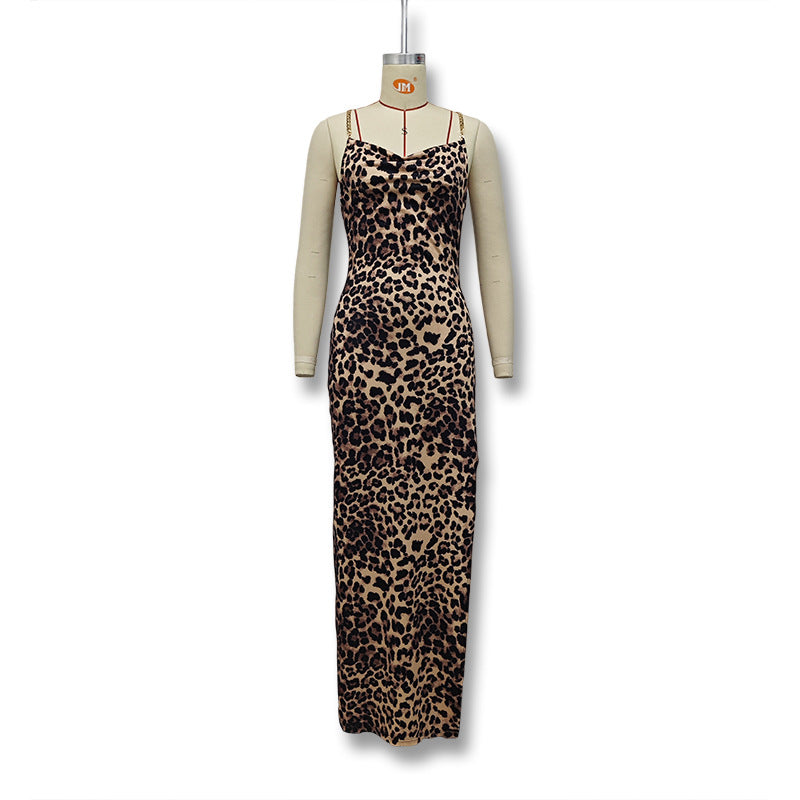 Damen Elegantes Maxikleid mit raffiniertem Leo-Muster EB