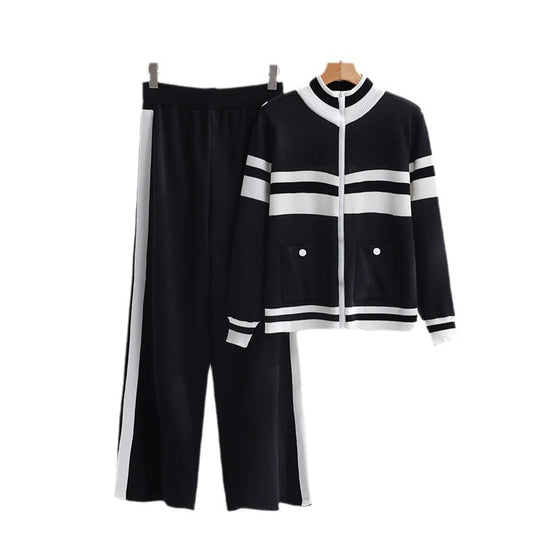 Damen sportliches Strick-Jacke und Hose Set EB