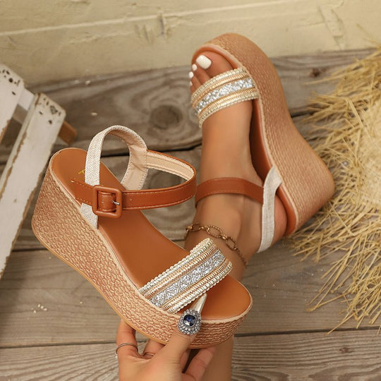 Damen Wedge-Sandalen mit modischem Riemendesign und glitzernden Akzenten EB