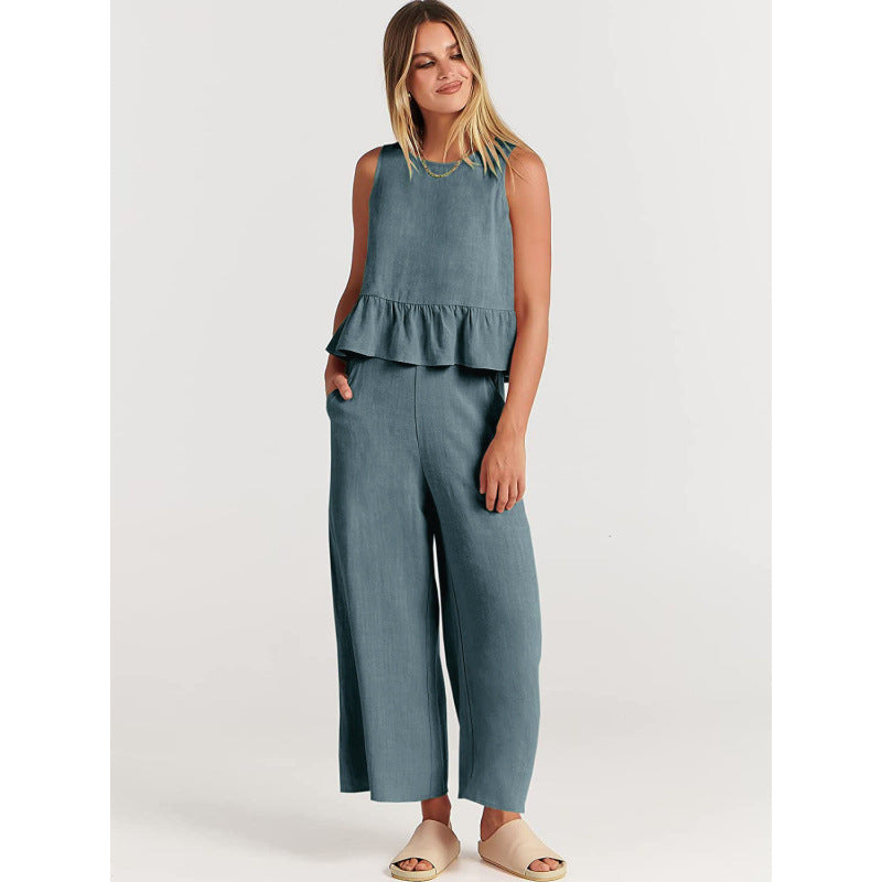 Damen lässiger Jumpsuit mit voluminösem Oberteil und seitlichen Taschen EB