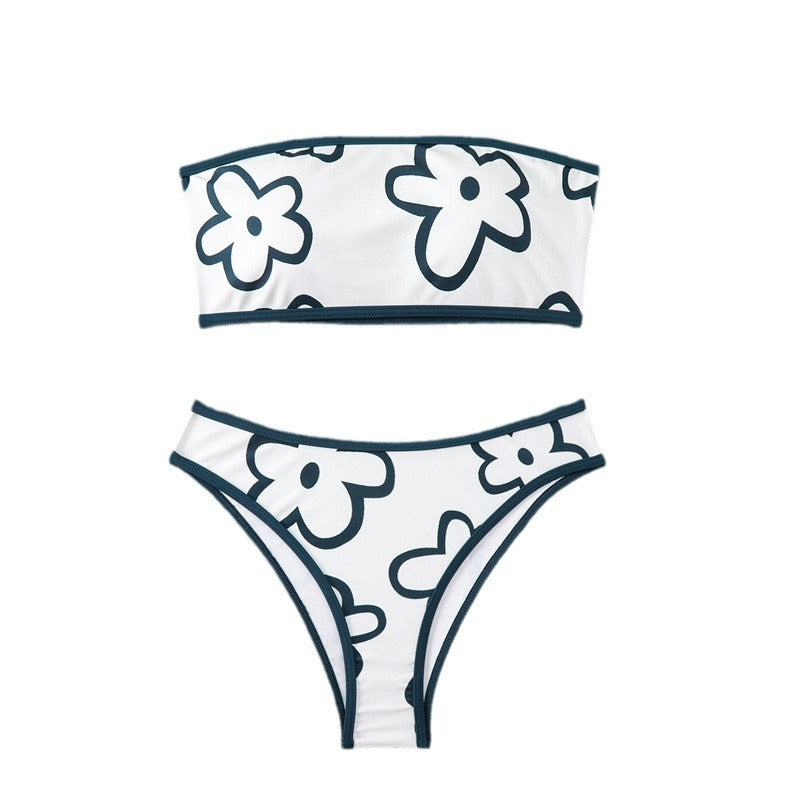 Damen Bandeau-Bikini mit floralem Muster und hohem Schnitt EB