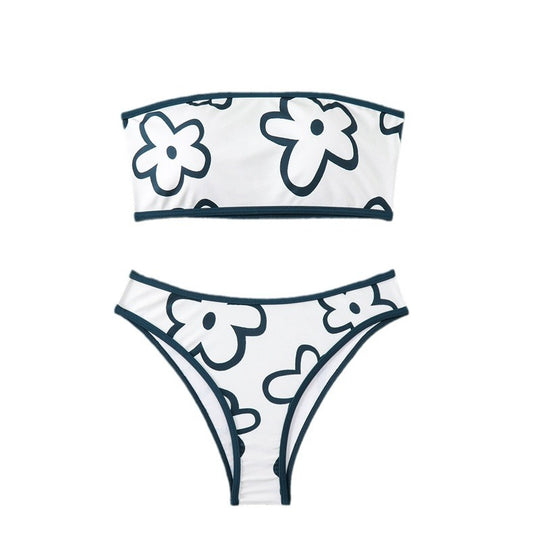 Damen Bandeau-Bikini mit floralem Muster und hohem Schnitt EB