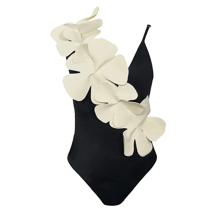 Damen Badeanzug mit kunstvollen 3D Blumenapplikationen EB