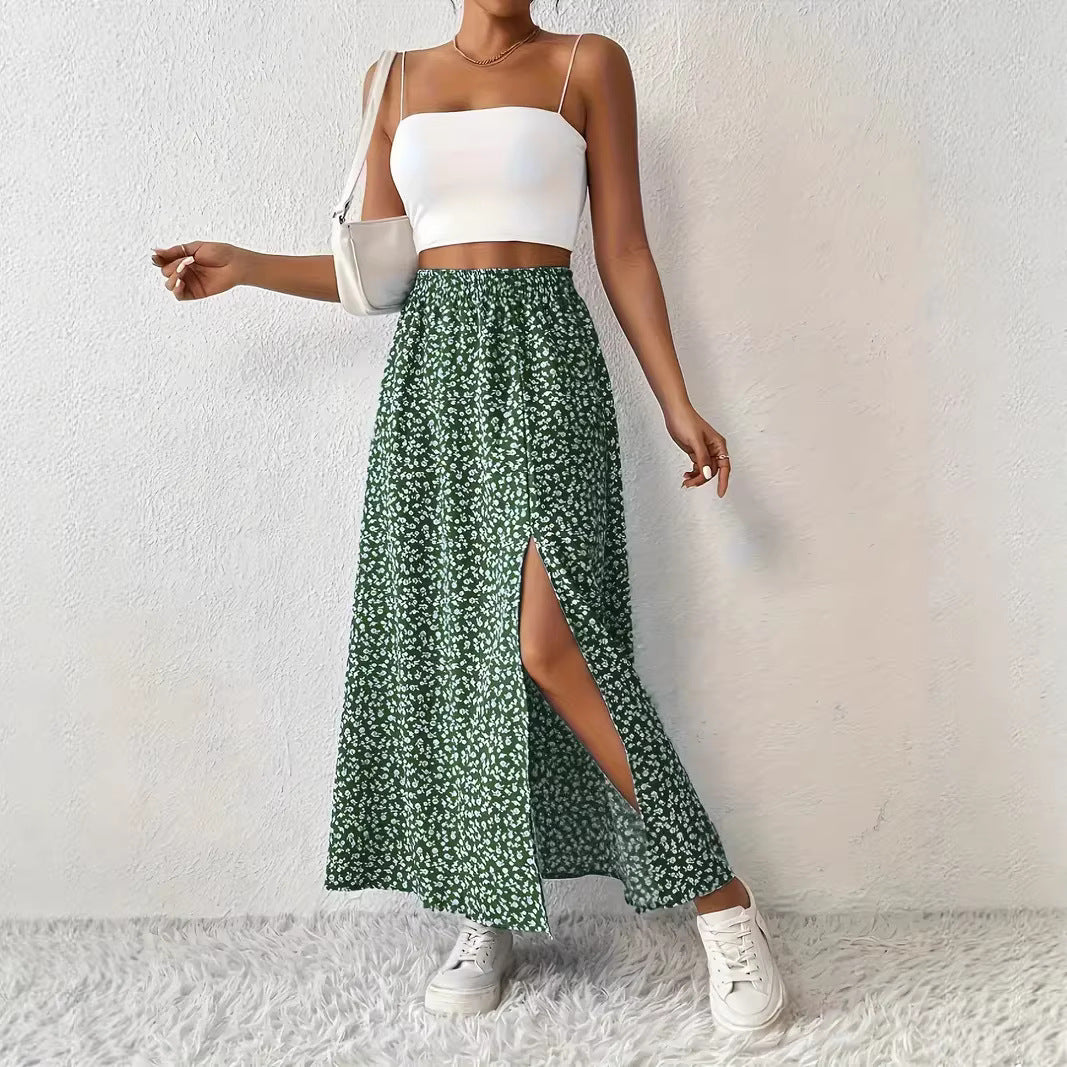 Damen Maxirock mit elegantem Schlitz und floralem Muster EB