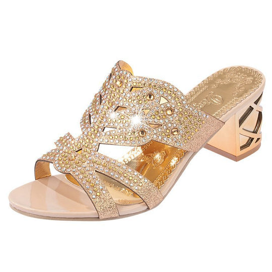 Damen elegante Sandaletten mit Glitzerakzenten und komfortablem Blockabsatz EB