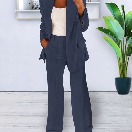 Damen Zweiteiliges Business-Casual Tailoring-Set mit Longline-Blazer und weitem Bundfalten-Hosenbein EB