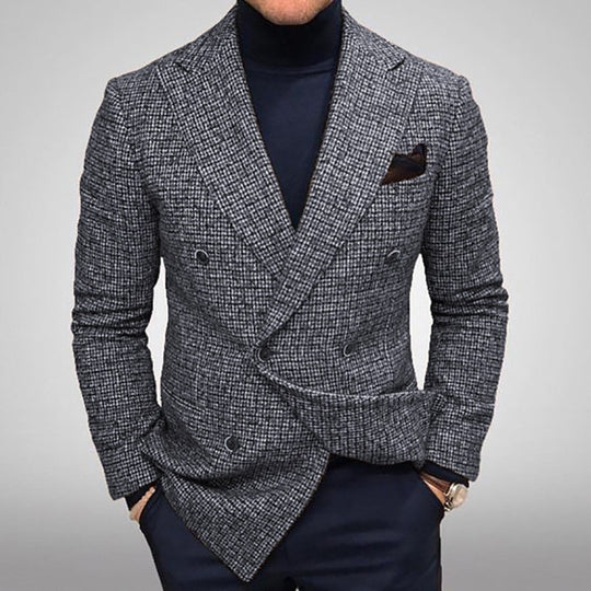 Herren eleganter, kariert Doppelreiher Blazer EB