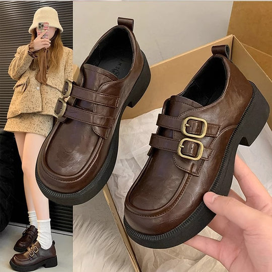 Damen Schnürschuhe mit doppeltem Riemen und modischem Plateau EB
