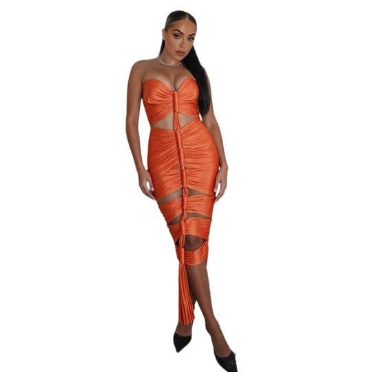 Damen Strapless Maxikleid mit raffinierten Cut-Out-Details und elegantem Raffungseffekt EB