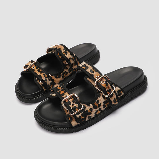 Damen Chunky Sandalen mit tierischem Muster und komfortablem Riemendesign EB