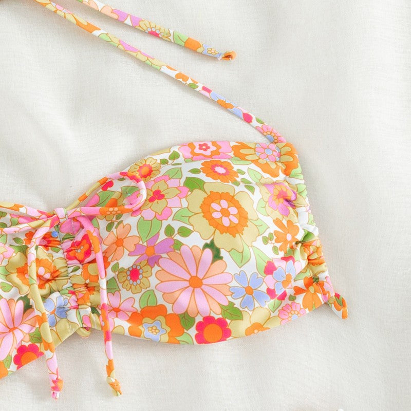 Damen Blumenmuster Bandeau-Bikini EB