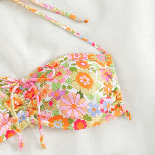 Damen Blumenmuster Bandeau-Bikini EB