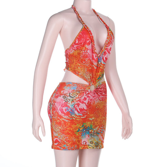 Damen verspieltes Minikleid mit floralem Design und verstellbaren Trägern EB