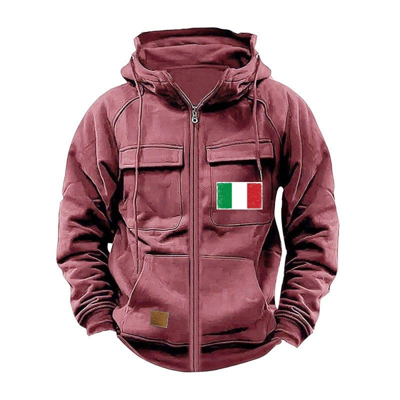 Herren modische Kapuzenjacke mit praktischen Taschen und verstellbarem Kragen EB