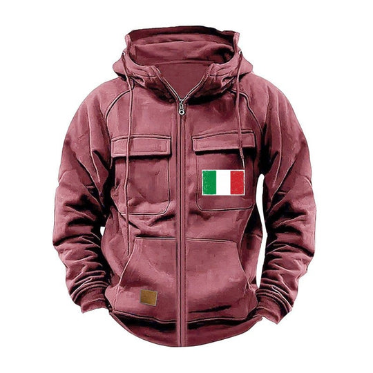 Herren modische Kapuzenjacke mit praktischen Taschen und verstellbarem Kragen EB