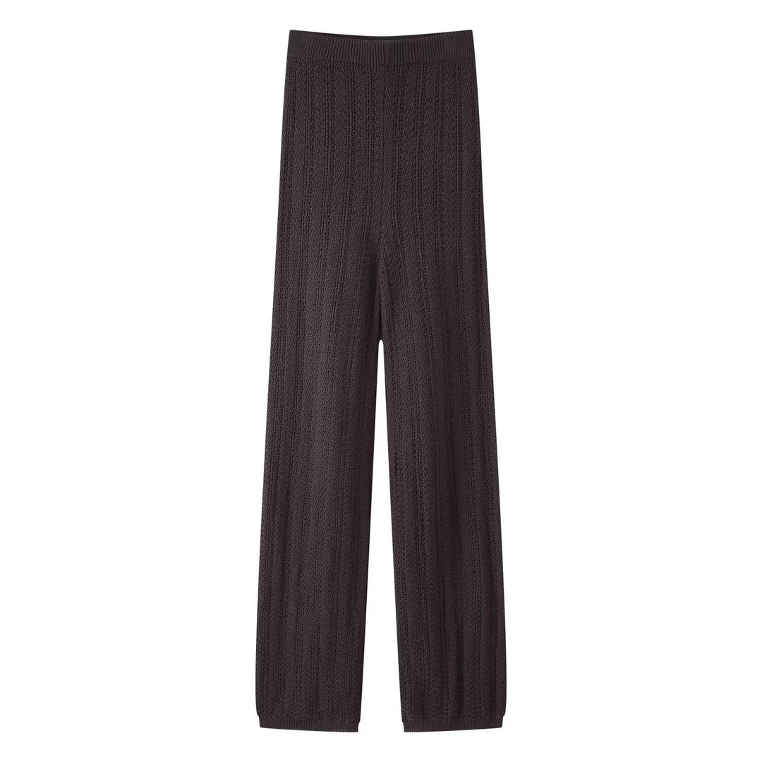 Damen nan weite Strickhose mit hohem Elastikbund, Strukturstrick und Palazzo-Schnitt EB