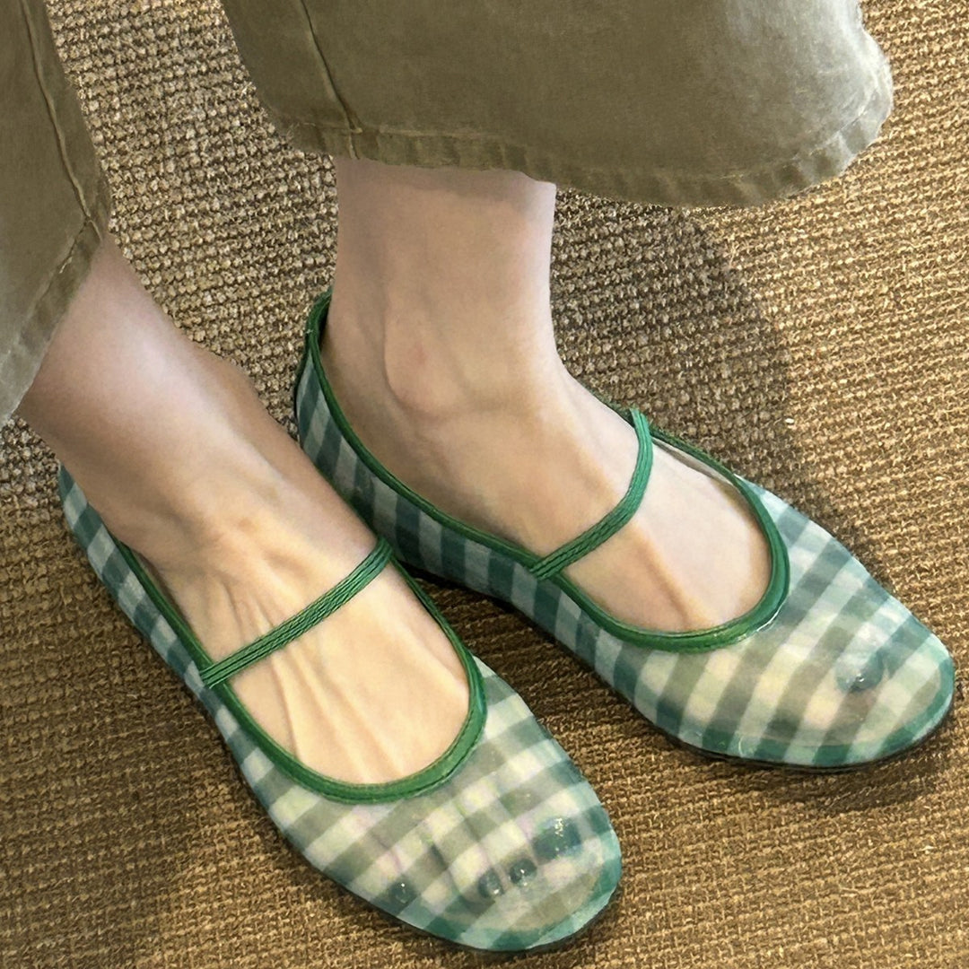 Damen Ballerinas mit modernem Karomuster und elastischem Riemchen EB