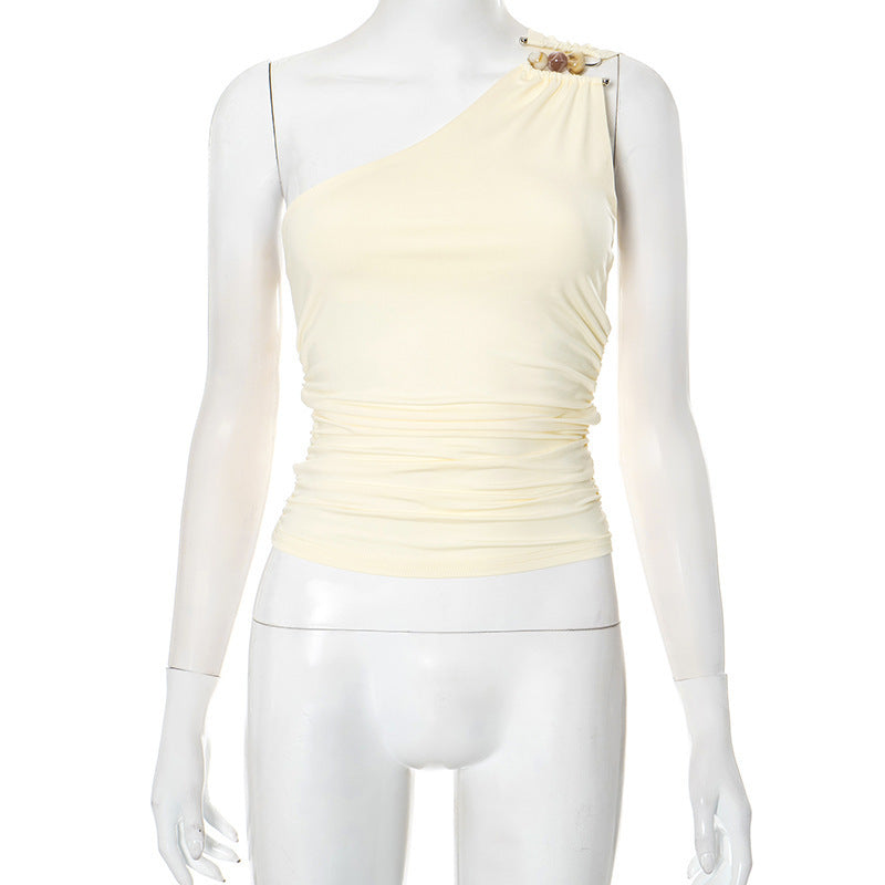 Damen asymmetrisches Trägeroberteil mit dekorativen Knopfdetails und figurformendem Design EB