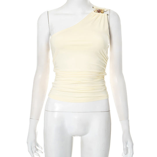 Damen asymmetrisches Trägeroberteil mit dekorativen Knopfdetails und figurformendem Design EB