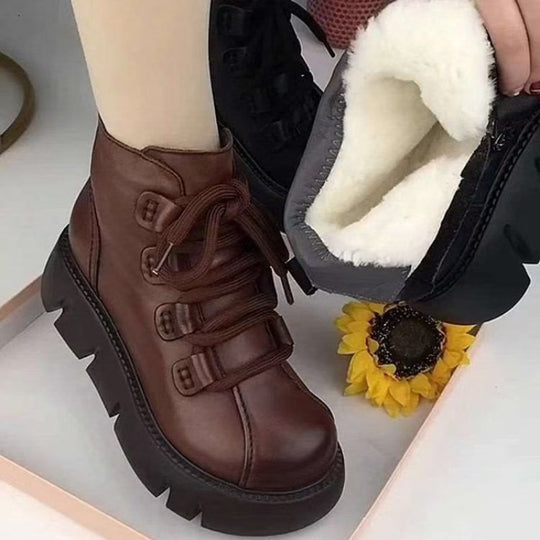 Damen Trendige Schnürstiefeletten mit robuster Sohle und warmem Innenfutter EB