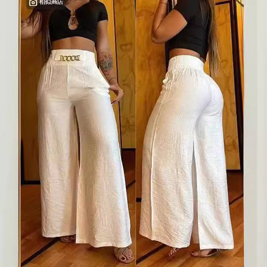 Damen weite Hosen mit elastischem Bund und stylischen Fransen EB