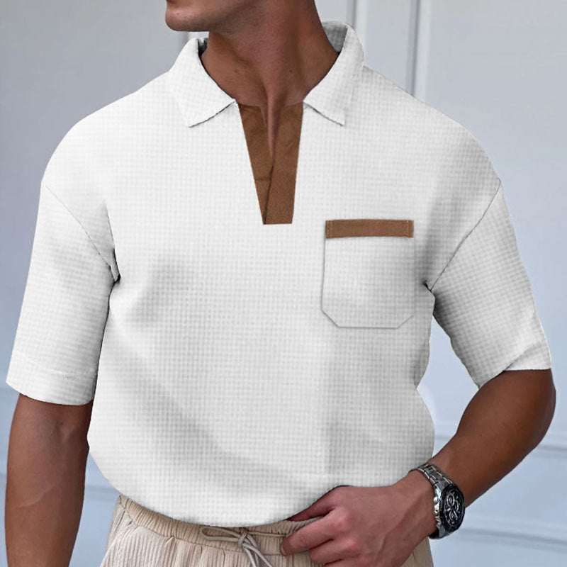 Herren Kurzarm-Polohemd mit modernem Stehkragen und Brusttasche EB