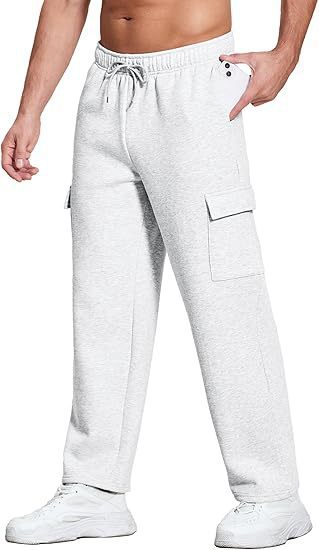 Herren nan komfortable Cargo-Loungehose mit elastischem Bund, Kordelzug, geradem Bein und aufgesetzten Klappentaschen EB