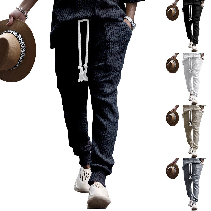 Herren Strukturierte Strick-Jogginghose mit Kordelzug, Zierkordel & elastischen Knöchelbündchen EB