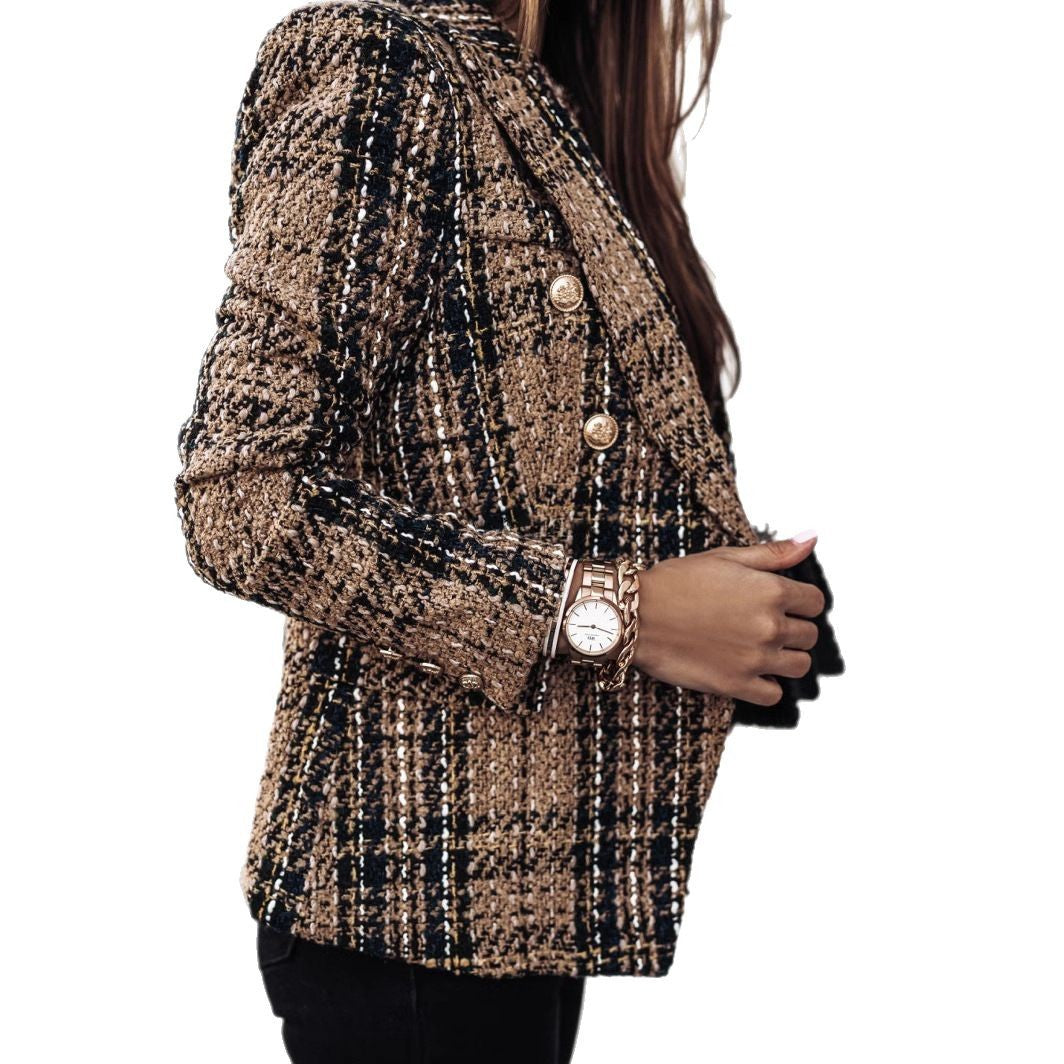 Damen Modischer Tweed-Blazer mit doppelter Knopfleiste und strukturiertem Gewebe EB