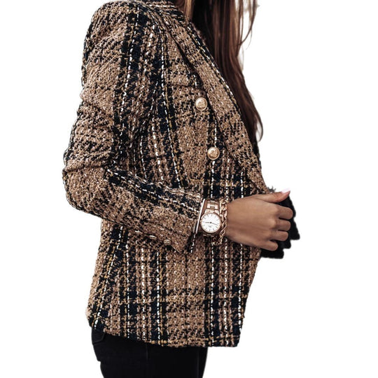 Damen Modischer Tweed-Blazer mit doppelter Knopfleiste und strukturiertem Gewebe EB