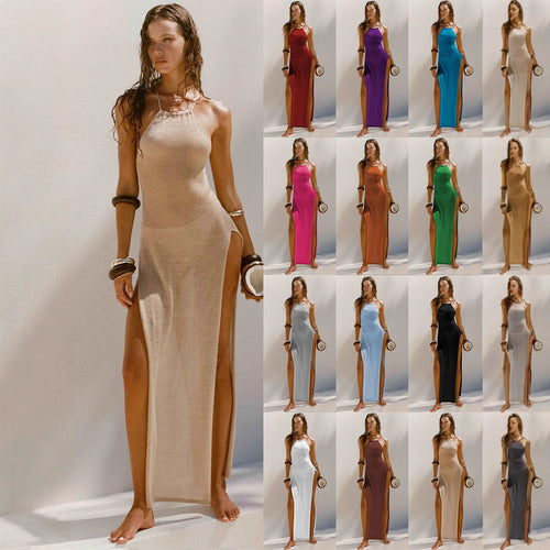 Damen elegantes Maxikleid mit hohen Seitenschlitzen EB