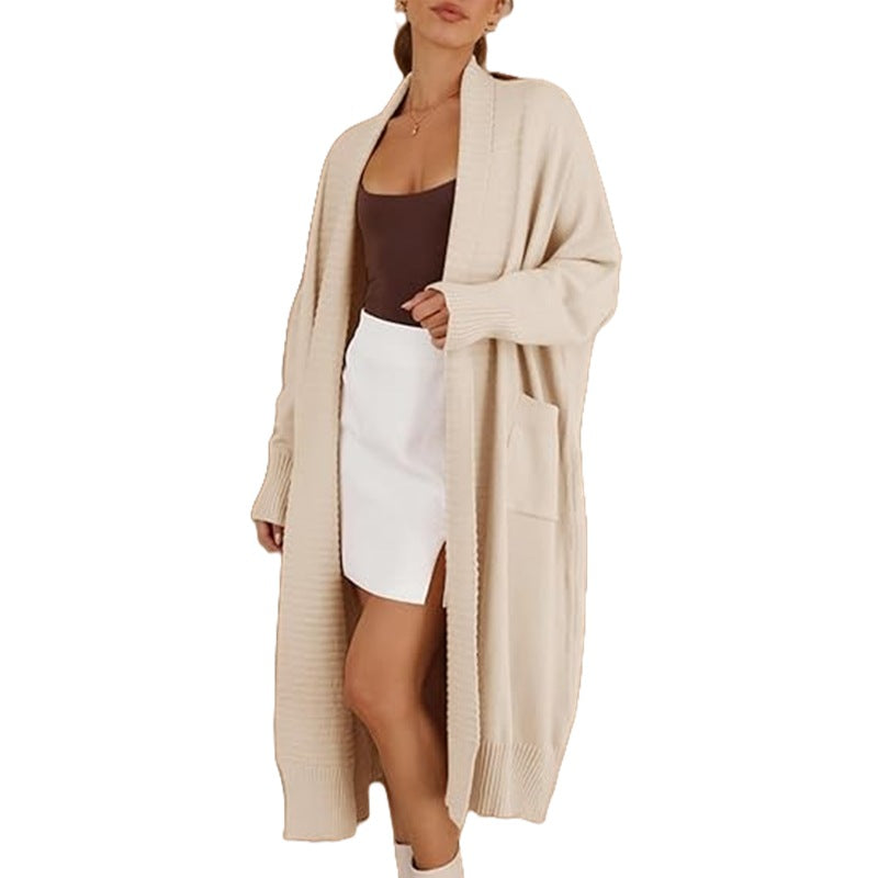 Damen leichter Strickmantel mit weit geschnittenen Ärmeln und praktischen Eingrifftaschen EB