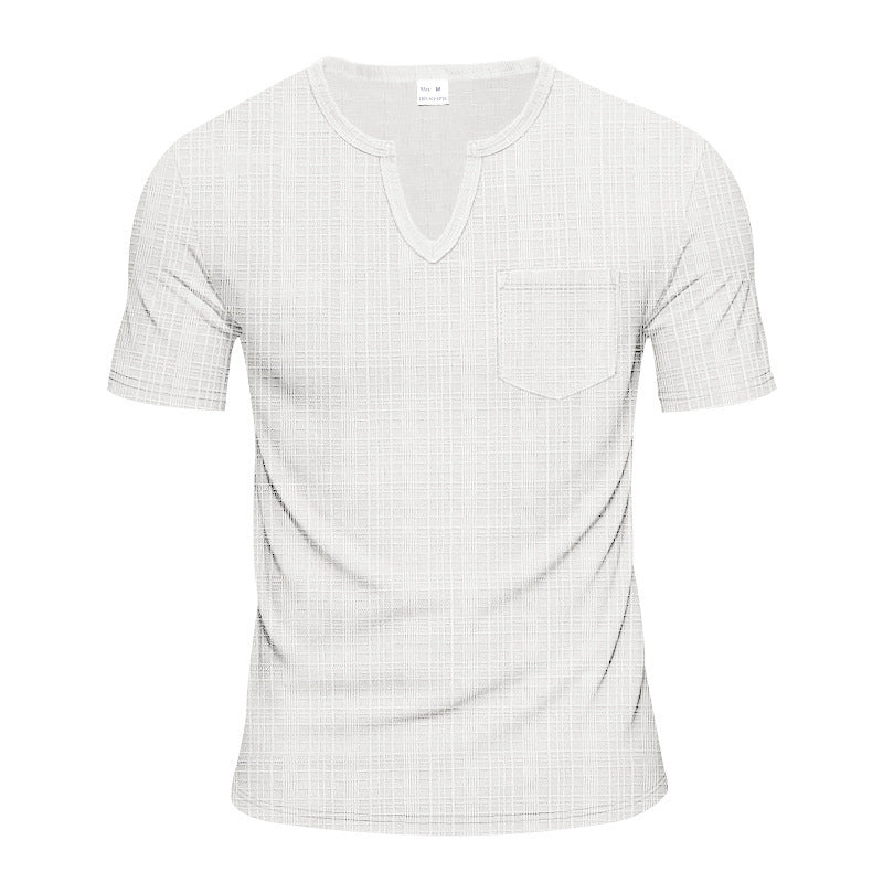 Herren Kurzarm V-Ausschnitt T-Shirt mit Brusttasche EB