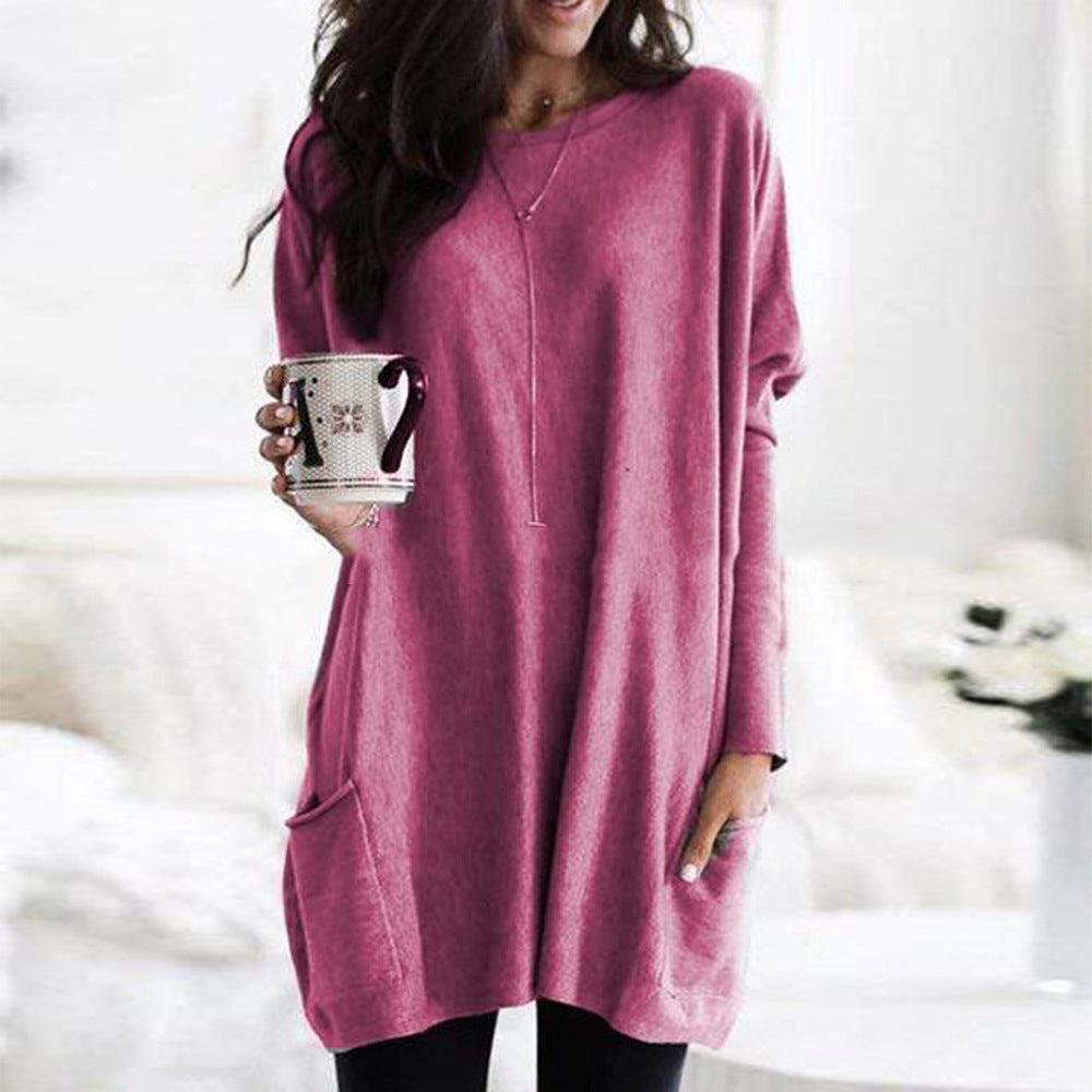 Damen nan oversized Longshirt mit Kontrastblock und aufgesetzten Taschen EB