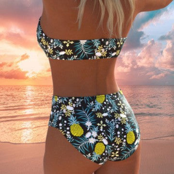 Damen hoch geschnittenes Bikini-Set mit gepolstertem Oberteil und verstellbaren Trägern EB