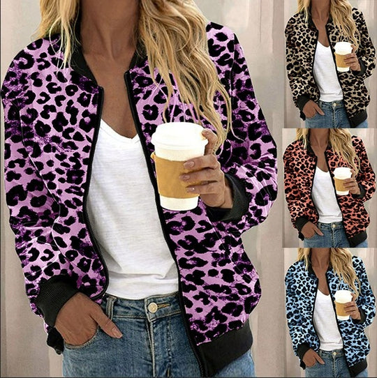 Damen sportliche Leopardenmuster Bomberjacke EB