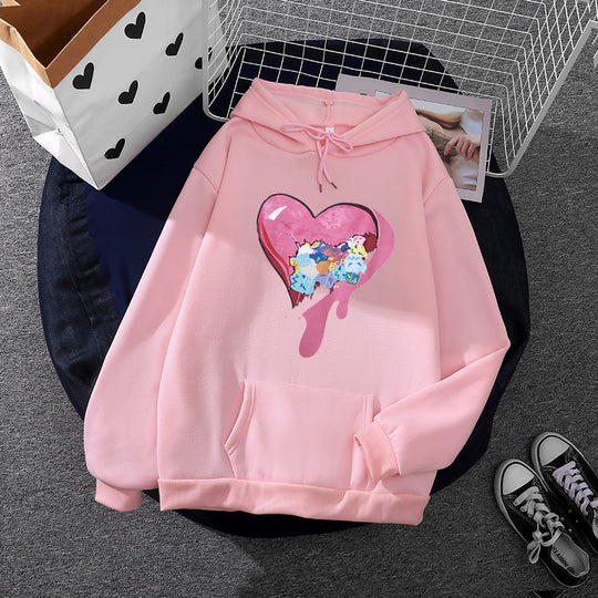 Damen nan Kapuzenpullover mit künstlerischem Aquarell‑Federmotiv, Oversize‑Schnitt und Kängurutasche EB