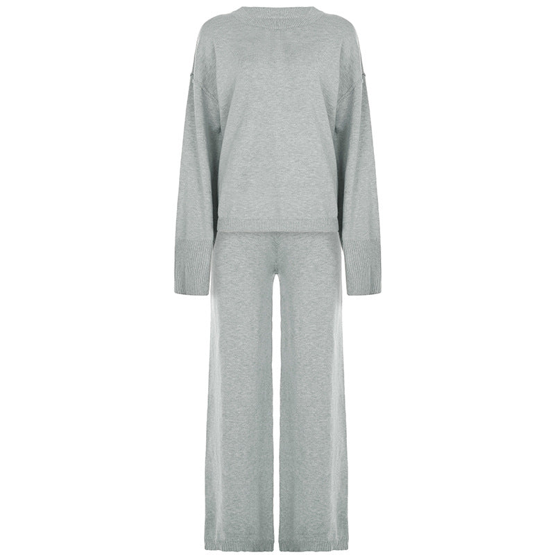 Damen nan kaschmirähnliches Strick-Lounge-Set mit Oversize-Pullover und weiten Palazzo-Hosen EB