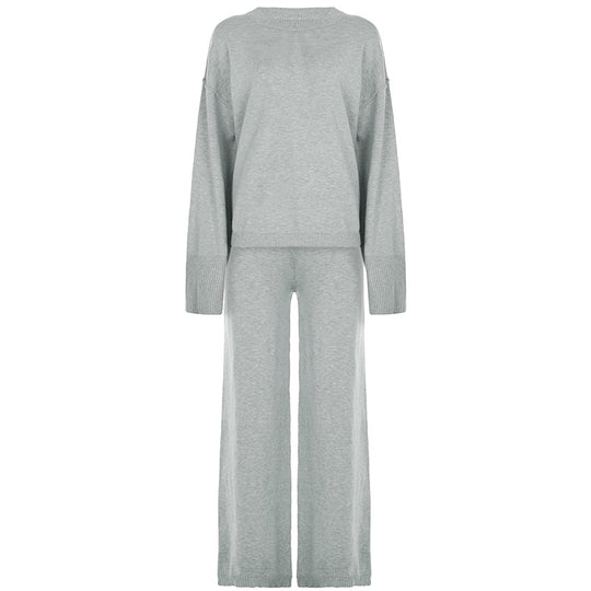 Damen nan kaschmirähnliches Strick-Lounge-Set mit Oversize-Pullover und weiten Palazzo-Hosen EB