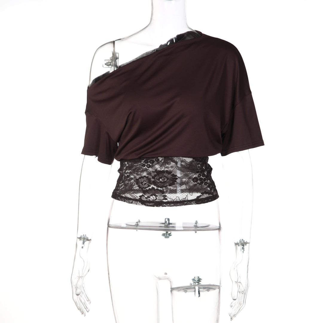 Damen Off-Shoulder Bluse mit Spitzenbund EB