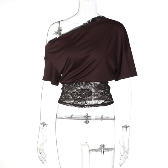 Damen Off-Shoulder Bluse mit Spitzenbund EB